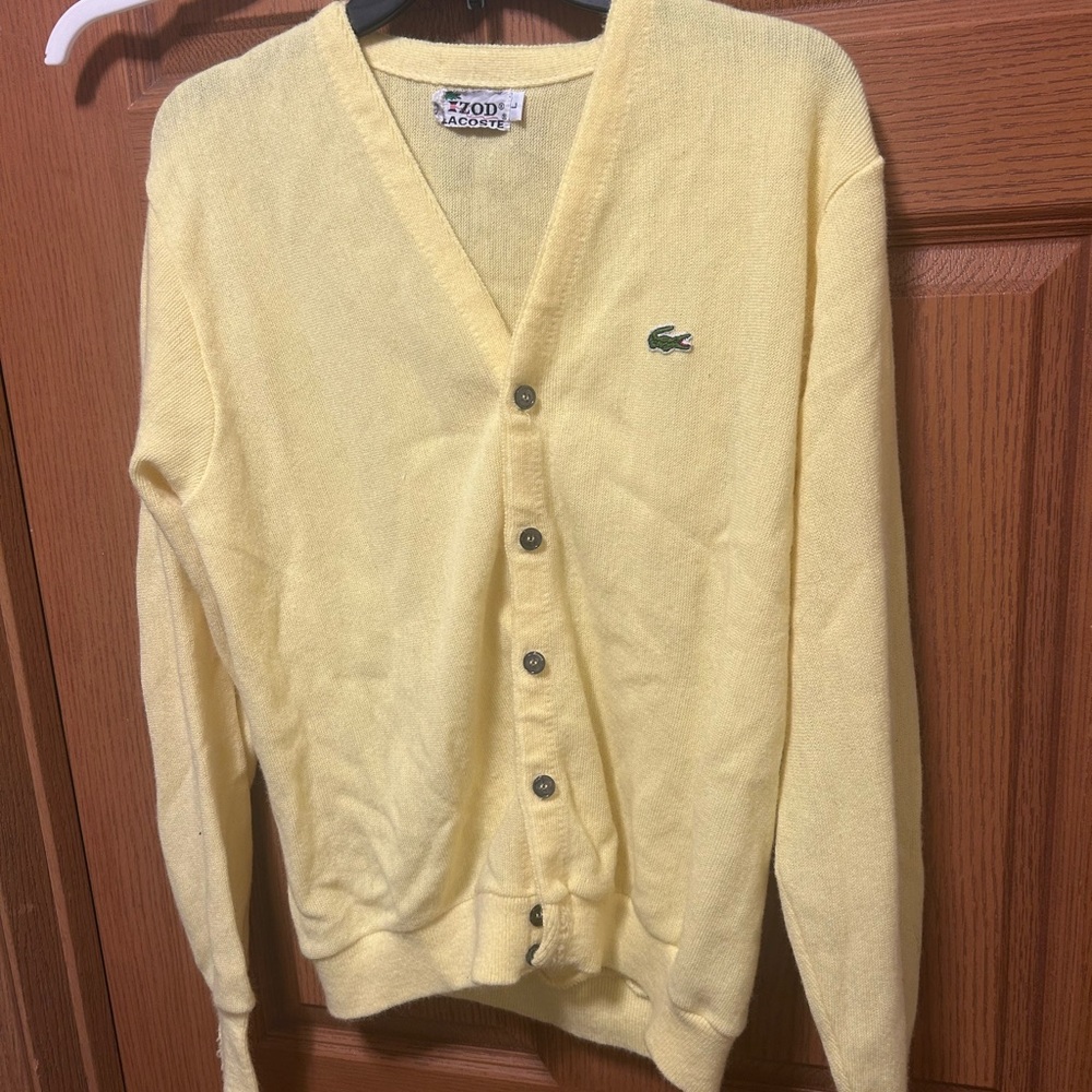 Lacoste Yellow Cardigan Sweater V-Neck Classic